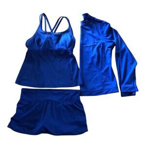 Land’s End 3-piece swim outfit Tankini, skort and rash guard size 8 petite